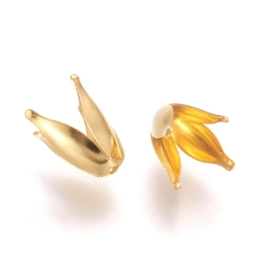 Mid Century Minimalist Style Long Gold Tulip Bead Caps 14K Plated 20 pcs